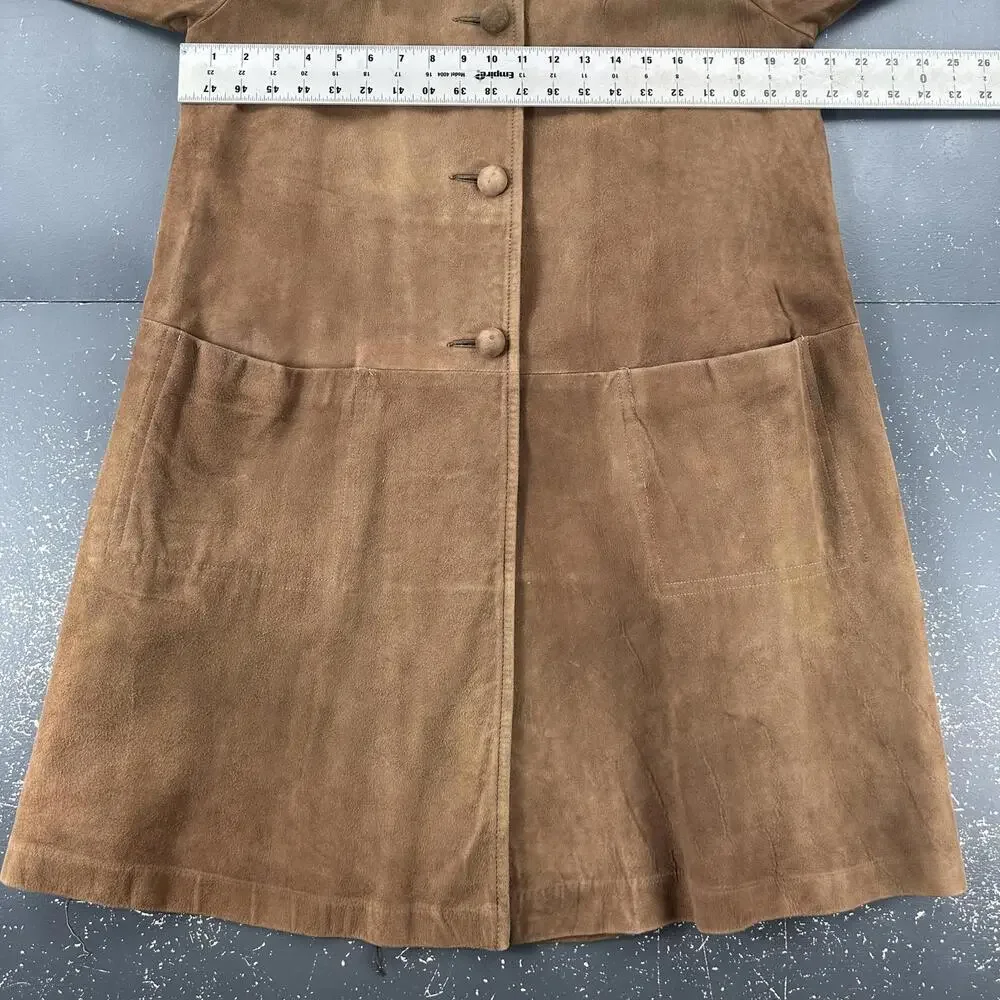 VTG Suede Leather Trench Coat Womens Med/LRG Brown Soft Duster Boho Chic 60's - Picture 5 of 10